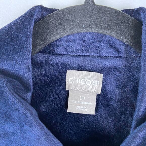 Chico's Velveteen Moto Jacket Navy Zip Button Down Collared Petite 1P 8/10 - Picture 4 of 11